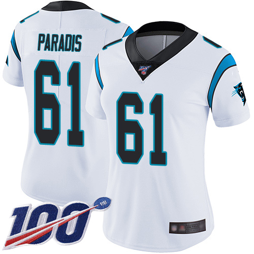 Carolina Panthers Limited White Women Matt Paradis Road Jersey NFL Football #61 100th Season Vapor Untouchable